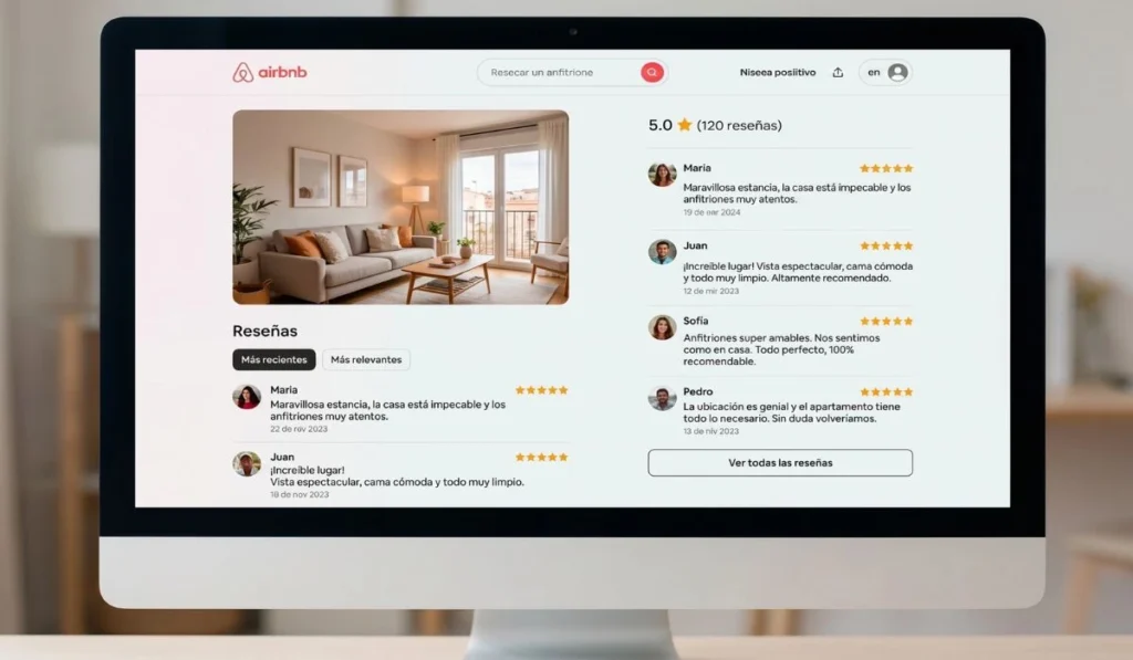 Screen of Airbnb with score 5.0 and 120 positive reviews
from vacation home in Orlando, the key to online reputation.