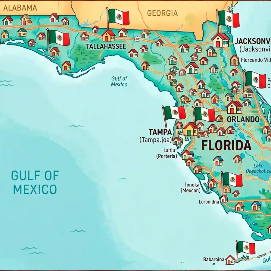 Mapa ilustrado de Florida con vacation homes destacadas en Orlando